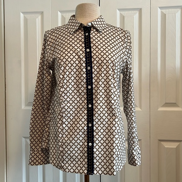 Talbots Chains Print Long Sleeve Button Down Shirt Blouse Size 10 - Picture 1 of 14